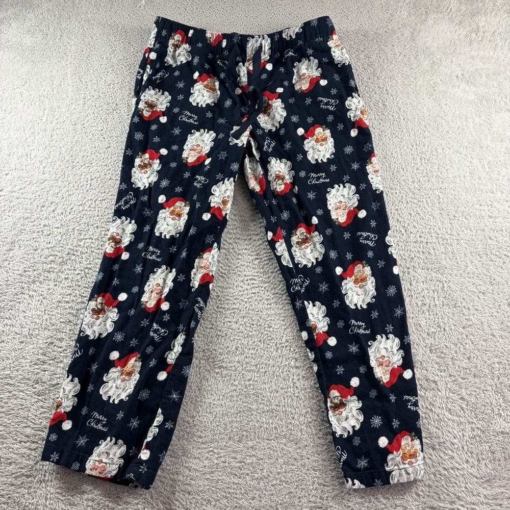Old Navy Santa Pajama Pants Womens Medium Petite Brown Pockets Flannel Christmas
